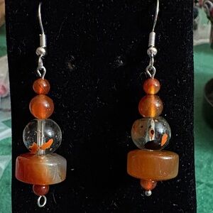 Hand Crafted Carnelian and Hand Painted Glass Earrings